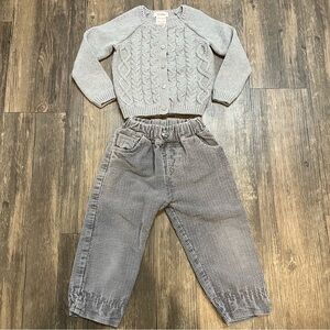 Kids Button Down Gray Knitted Cardigan and Corduroy Pants Size 18-24 Months